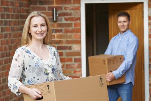 Packed boxes and removal equipment prepared for transport